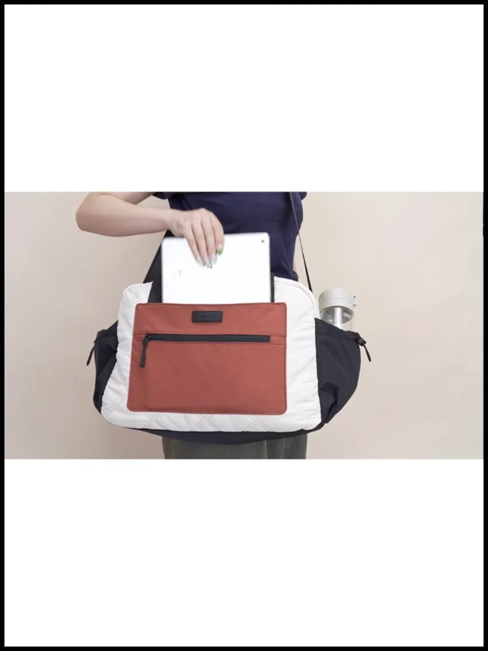 Lightweight Water-Resistant Nylon Tote Bag for Women with Cup Holder, Laptop